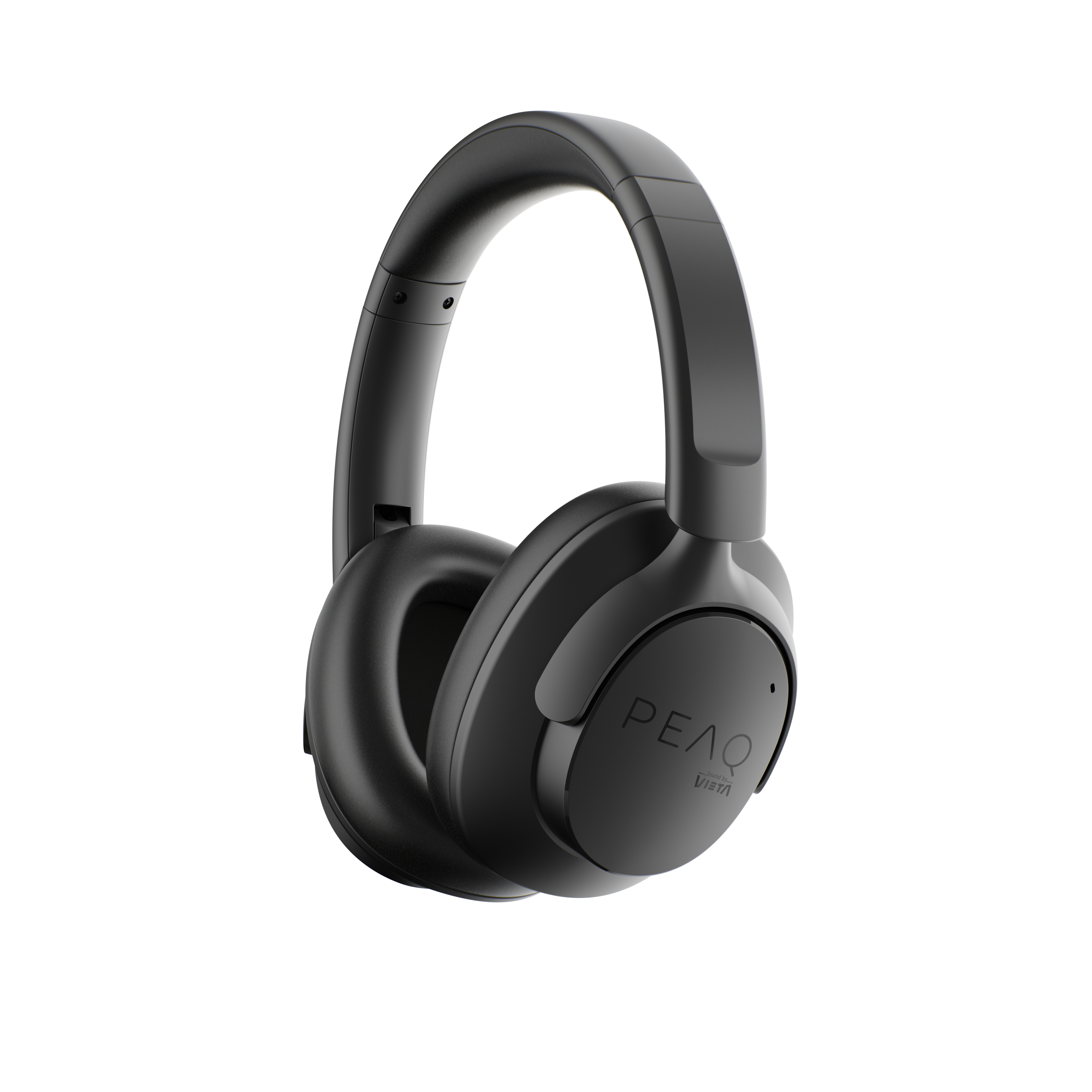 Schwarze Over-Ear-Kopfhörer mit Markenlogo auf den Ohrmuscheln vor schwarzem Hintergrund.