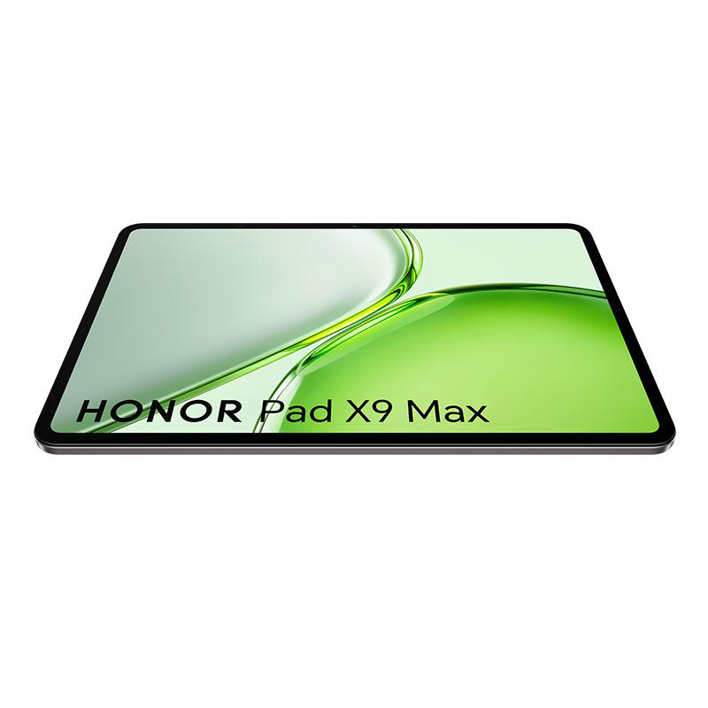 Honor Pad X9 Max Tablet mit einem hellgrünen Bildschirm auf weißem Hintergrund.