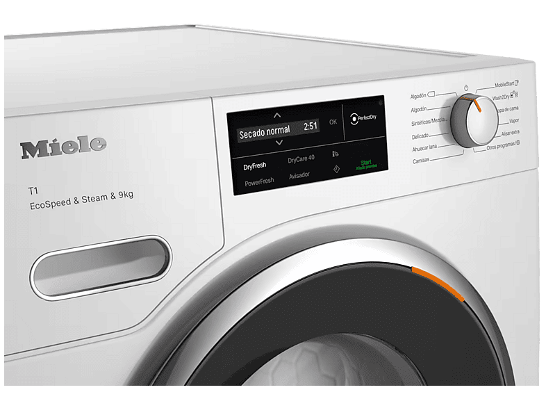 Secadora bomba de calor - Miele TWL780WP EcoSpeed & Steam, 9 kg, 20 Programas, Motor ProfiEco, Blanco – imagen 2