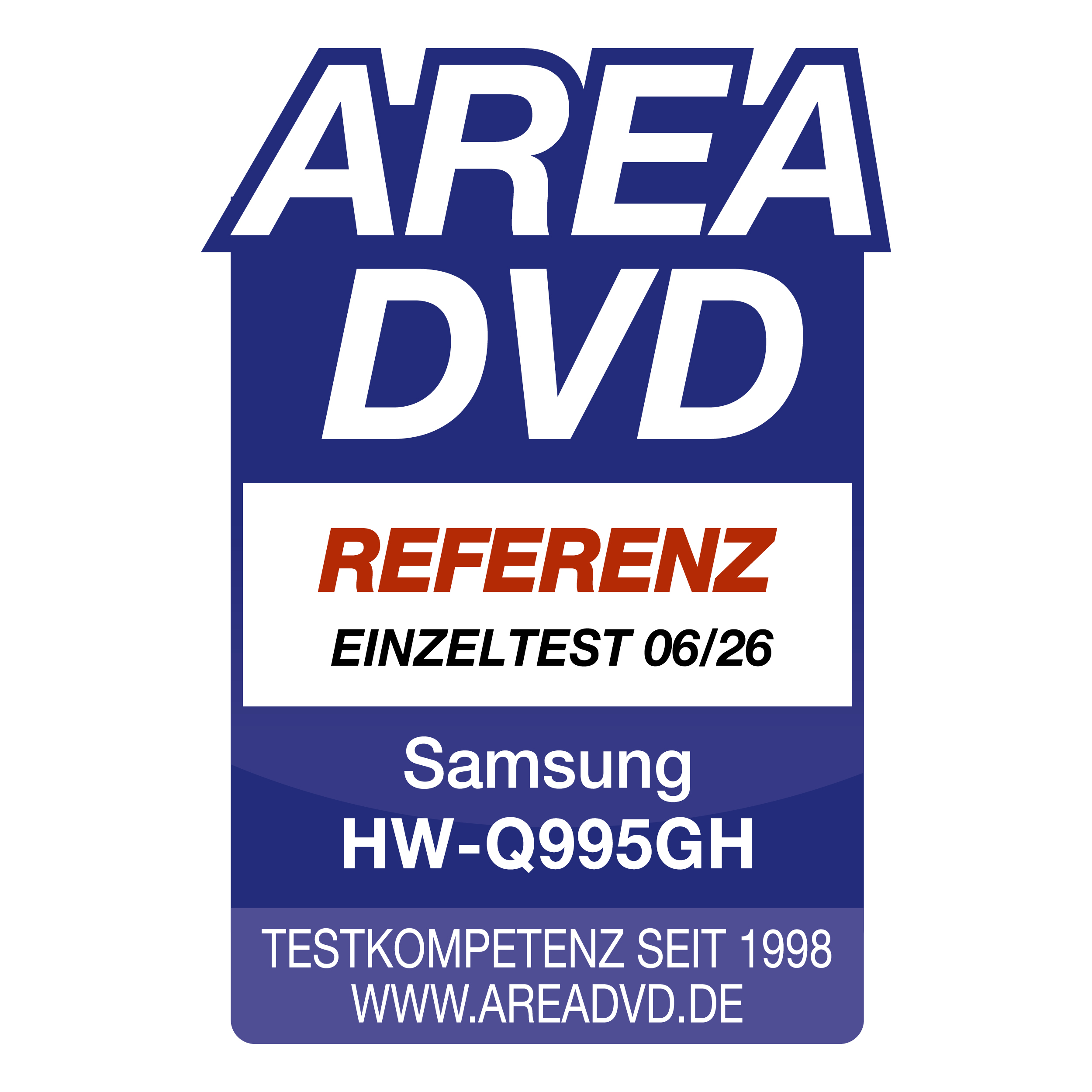 AREA DVD Referenz Auszeichnung für Samsung HW-Q995GH Einzeltest 06/26.
