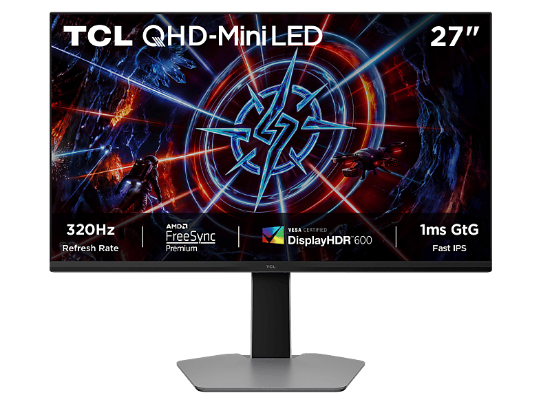TCL 27P2A Pro 27 Zoll Monitor, QHD, 1 ms Reaktionszeit, 800 cd/m², 320 Hz, Grau