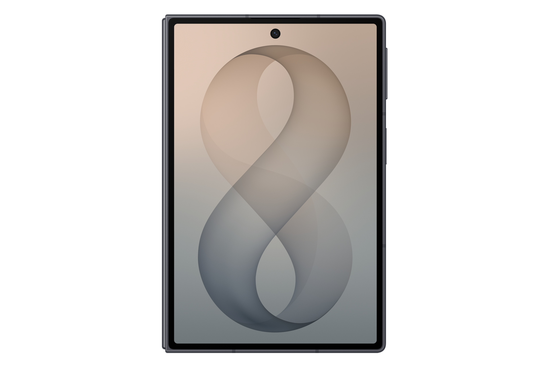 Smartphone mit beigem und grauem Hintergrund und einer geschwungenen Figur auf dem Bildschirm.
