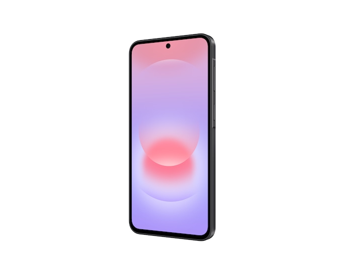 Ein schwarzes Smartphone mit abgerundeten Ecken und einem rosa-lila Hintergrundbild auf dem Bildschirm.