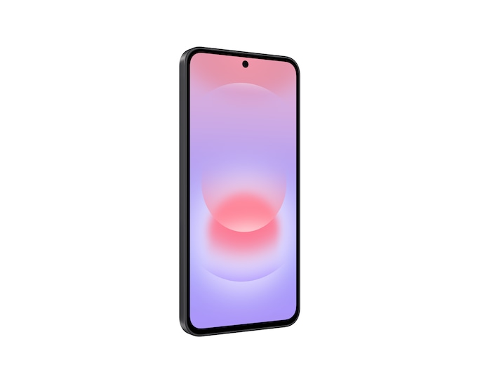 Ein schwarzes Smartphone nach links gedreht zeigt ein weiches lila-rosa Farbverlauf-Hintergrundbild.
