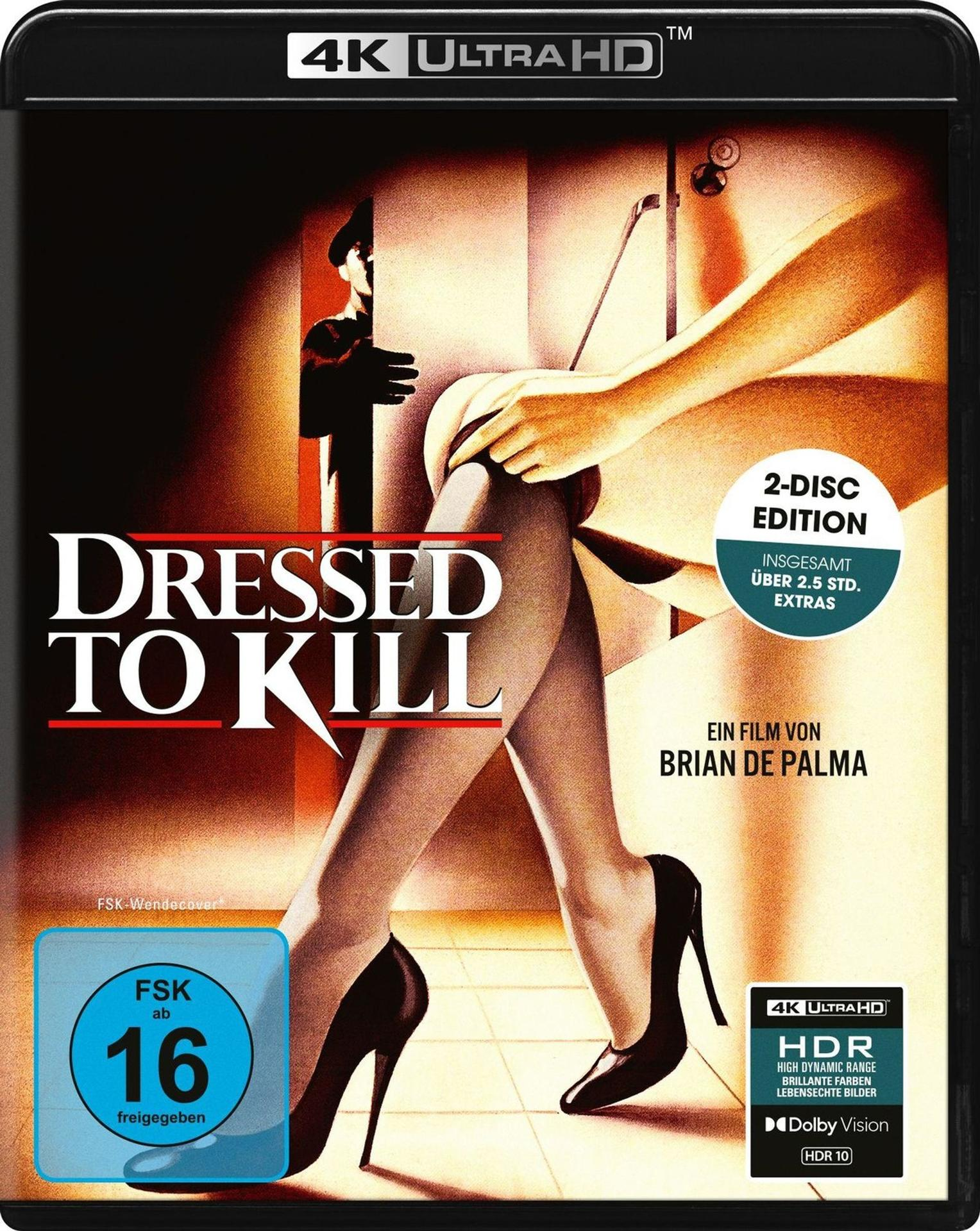 DVD-Cover von Dressed to Kill zeigt Beine in schwarzen High Heels, eine Person im Hintergrund und FSK-16-Logo.