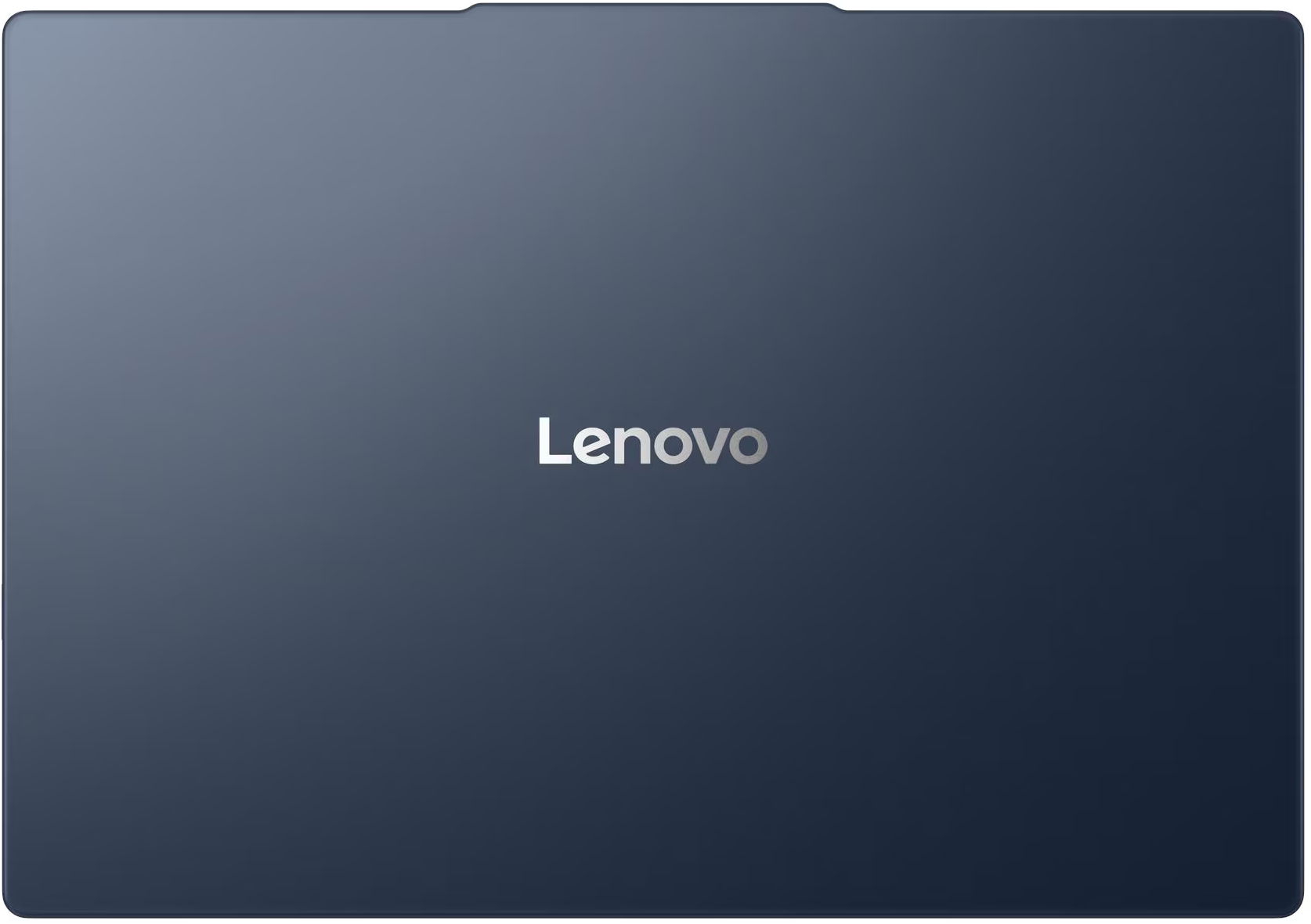 Sötétkék Lenovo laptop fedlap középen ezüst logóval.
