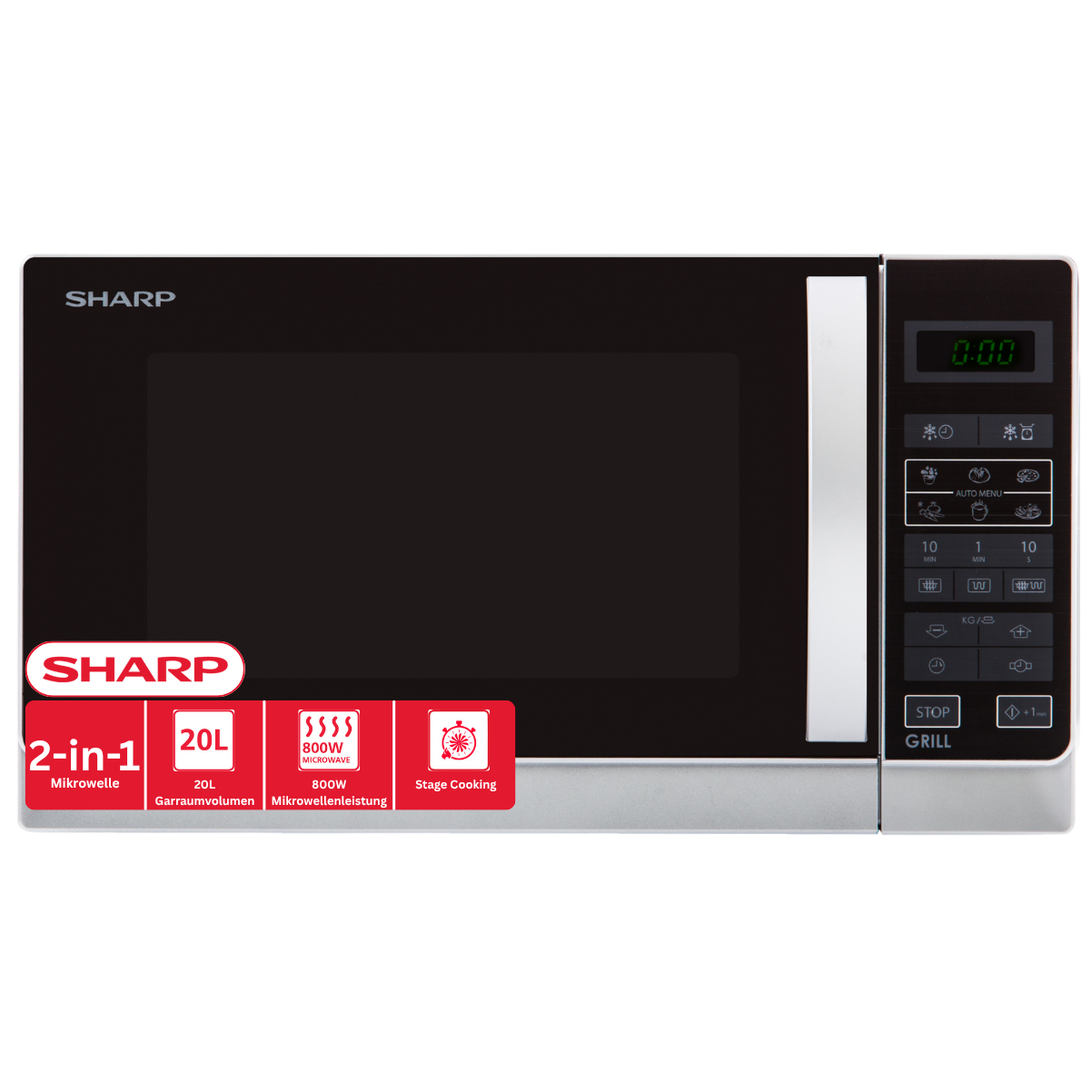 SHARP R-642INW, Mikrowelle (800 Watt, Grillfunktion)