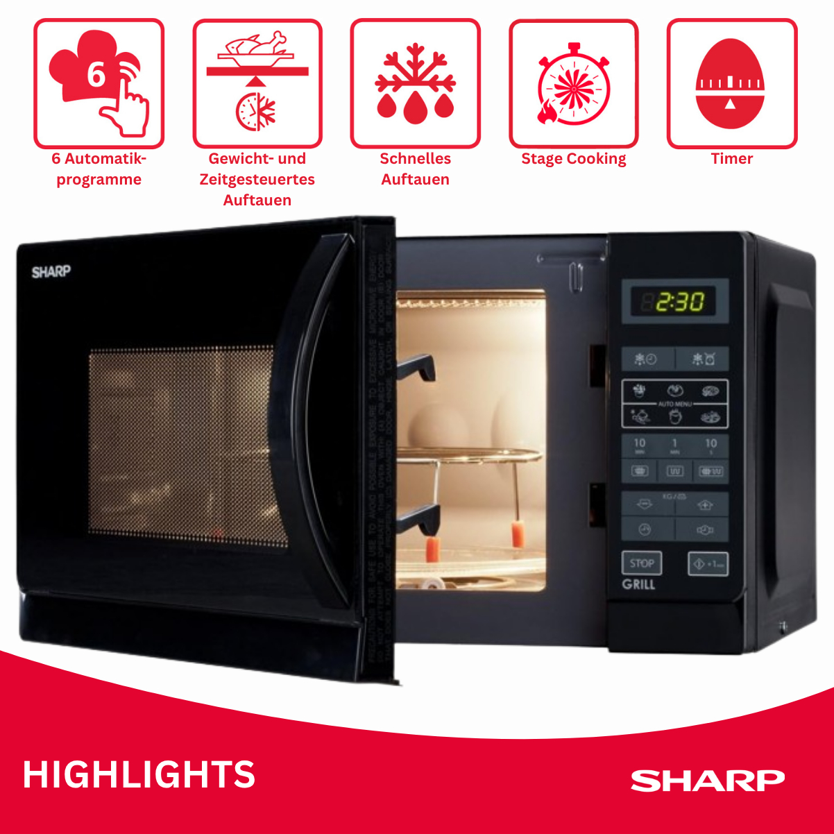 SHARP R-642BKW, Mikrowelle (800 Watt, Grillfunktion)