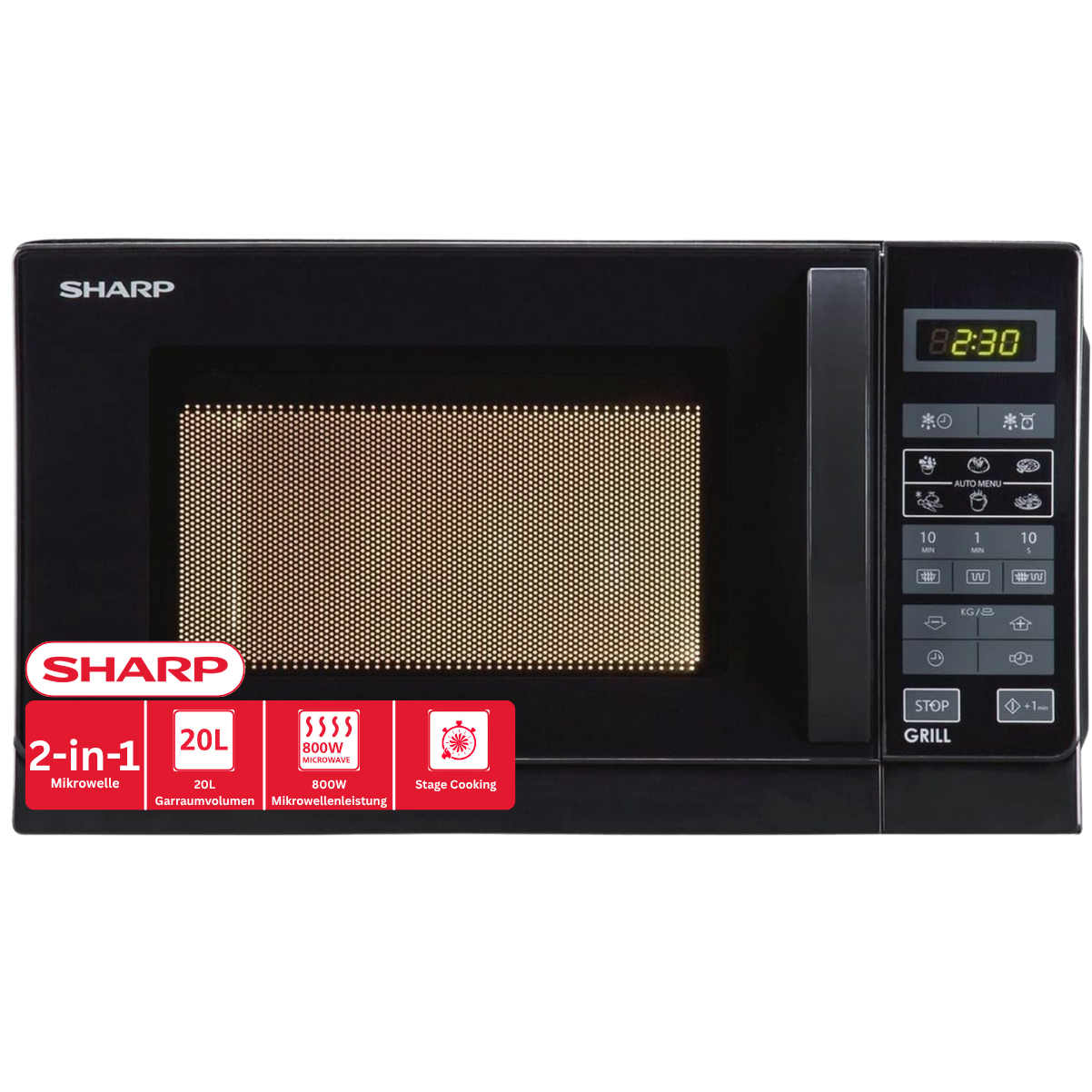SHARP R-642BKW, Mikrowelle (800 Watt, Grillfunktion)