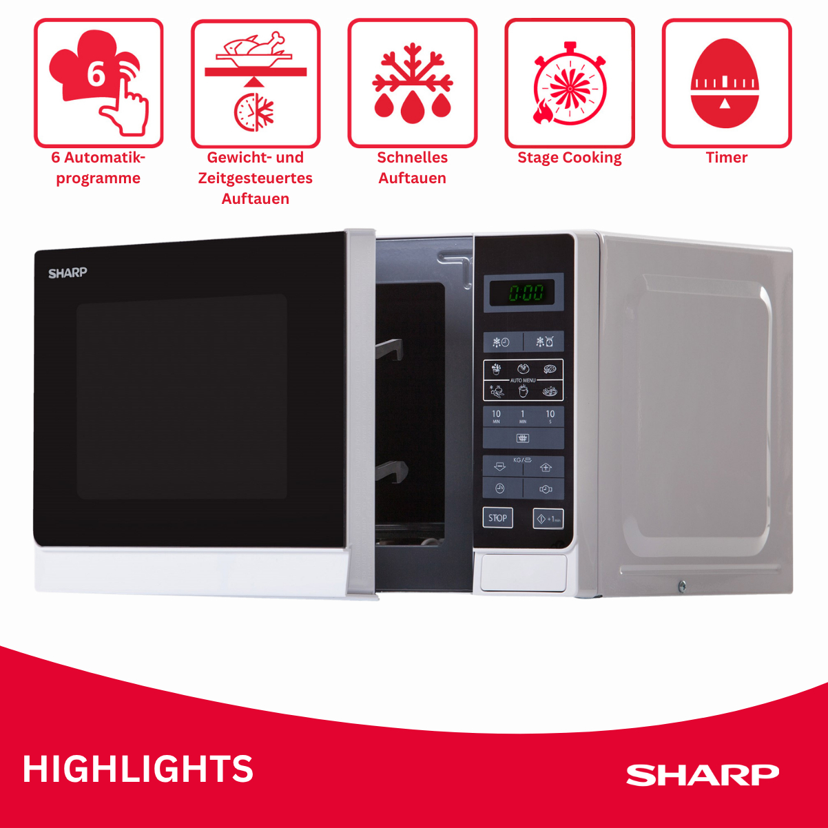 SHARP R-242INW, Mikrowelle (800 Watt)