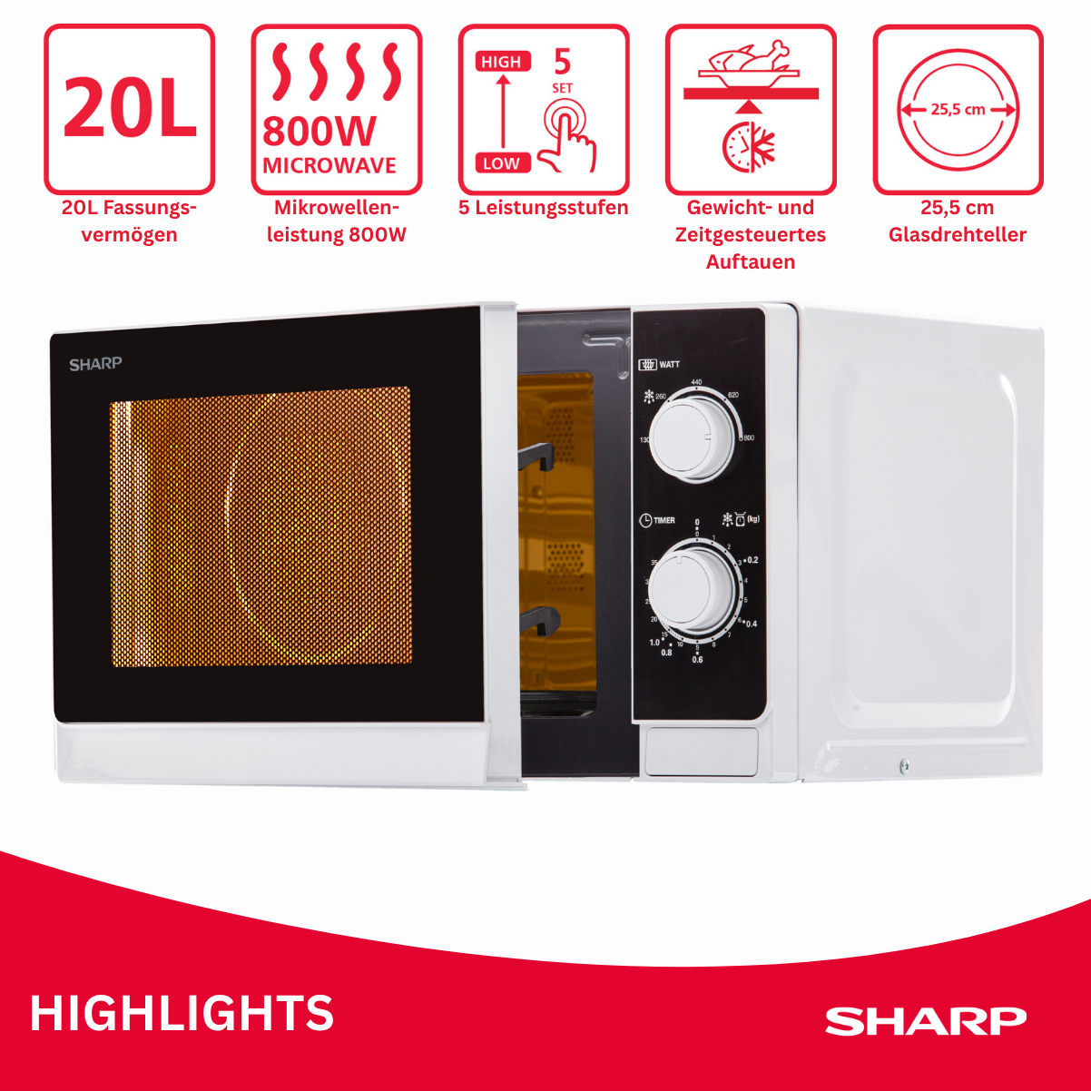 SHARP R 200 INW, Mikrowelle (800 Watt)