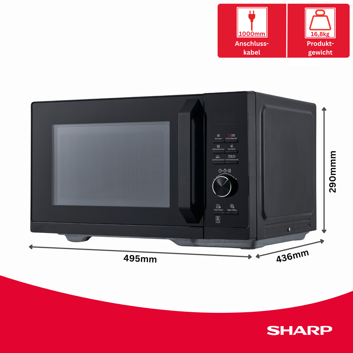 SHARP RCA271TB, Mikrowelle mit Grill und Heißluft (900 Watt, Grillfunktion, Heißluftfunktion)