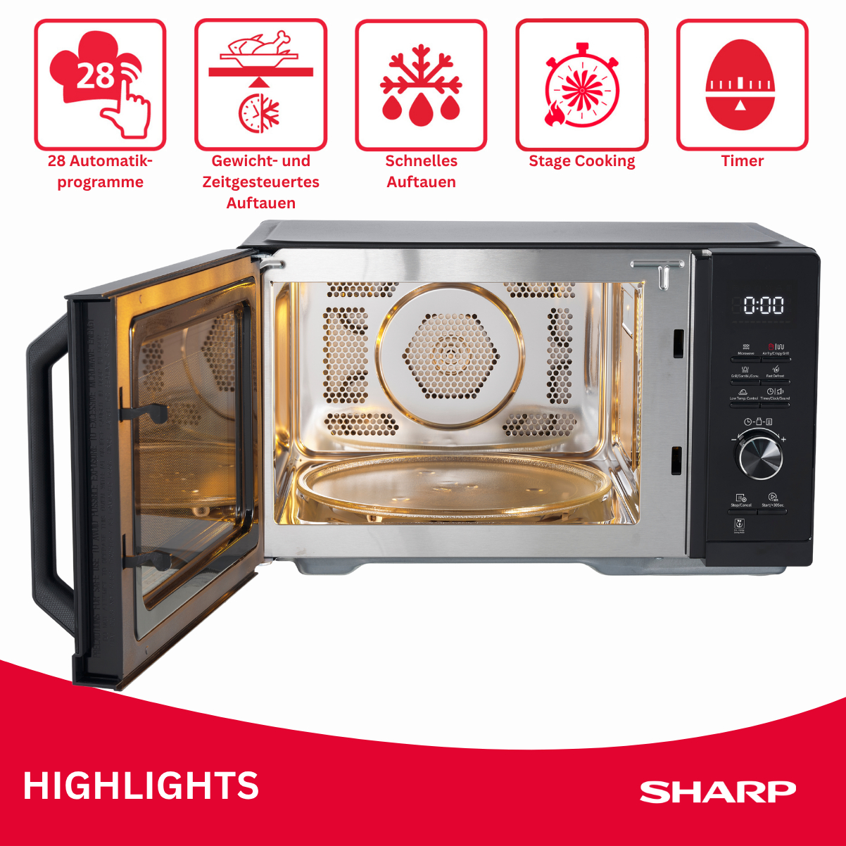 SHARP RCA271TB, Mikrowelle mit Grill und Heißluft (900 Watt, Grillfunktion, Heißluftfunktion)