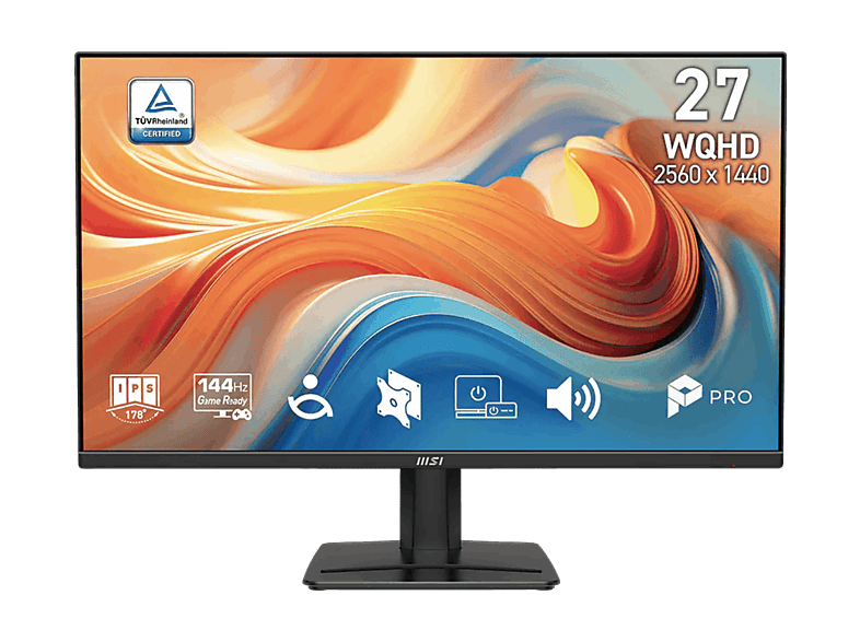 MSI Pro MP275Q E14, 27  QHD, 144 Hz, 4 ms GtG, 1 MPRT, IPS, Altavoces incoporados, AMD FreeSync™, Negro