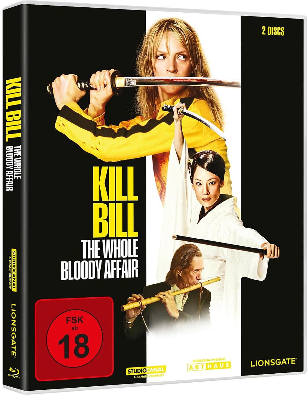 DVD-Cover von Kill Bill: The Whole Bloody Affair mit Uma Thurman, Lucy Liu und David Carradine.