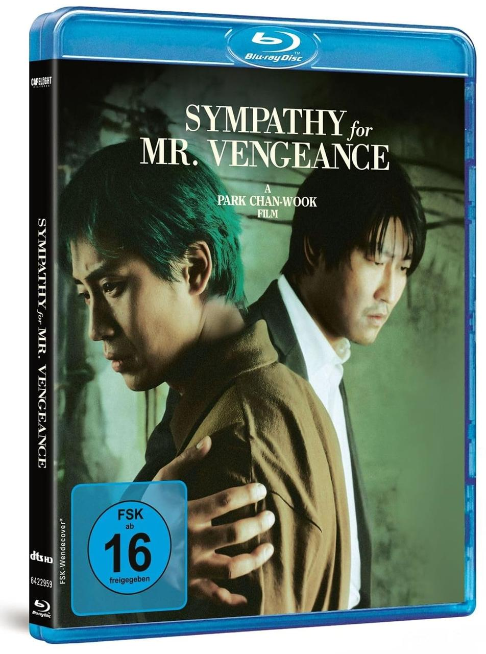 Blu-ray-Hülle des Films Sympathy for Mr. Vengeance mit zwei ernsten Männern im Vordergrund.