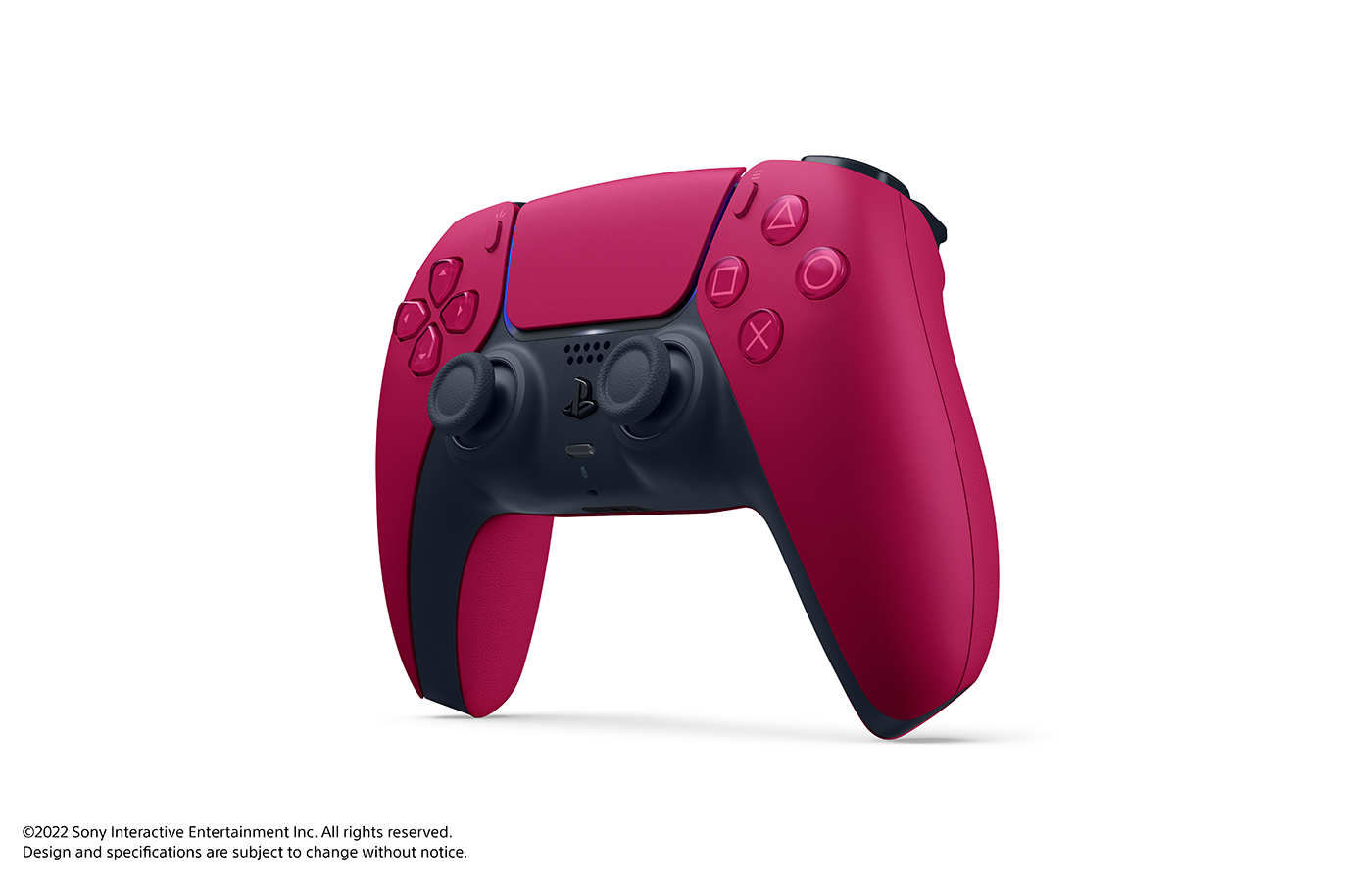 Różowy kontroler bezprzewodowy PlayStation 5 DualSense na białym tle.