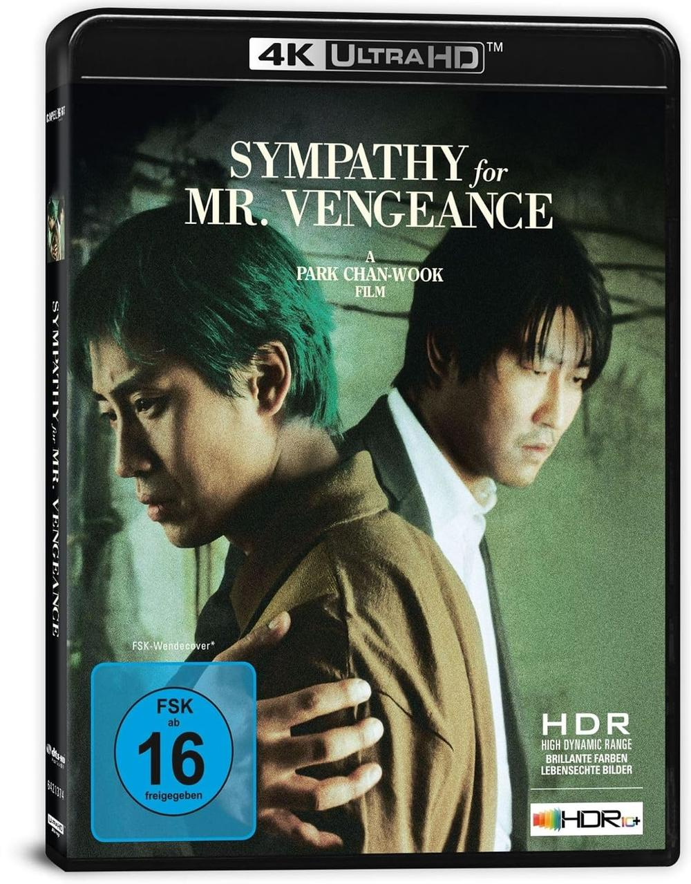 4K UHD Blu-ray-Hülle des Films Sympathy for Mr. Vengeance mit zwei ernsten Männern vor grünem Hintergrund.