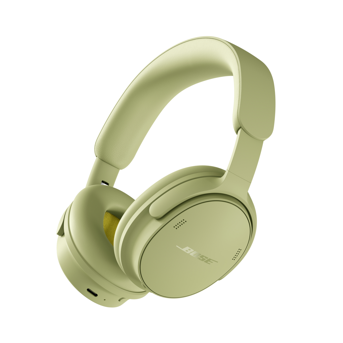 Olivgrüne Bose Over-Ear-WLAN-Kopfhörer mit klarem Design vor schlichtem weißem Hintergrund.