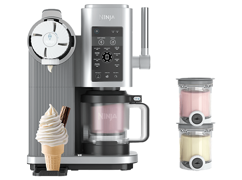 Ninja NC701EU Creami Swirl 13-in-1 Softeis- und Eismaschine (800 Watt, 480 ml, Platin Silber)