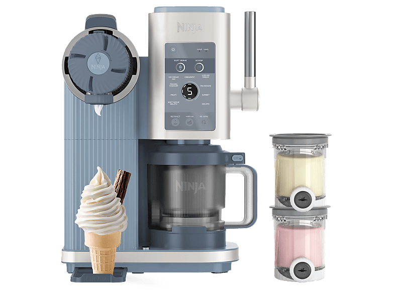 Ninja NC702EU Creami Scoop & Swirl 13-in-1 Softeis- und Eismaschine (800 Watt, 480 ml, Stahlblau)