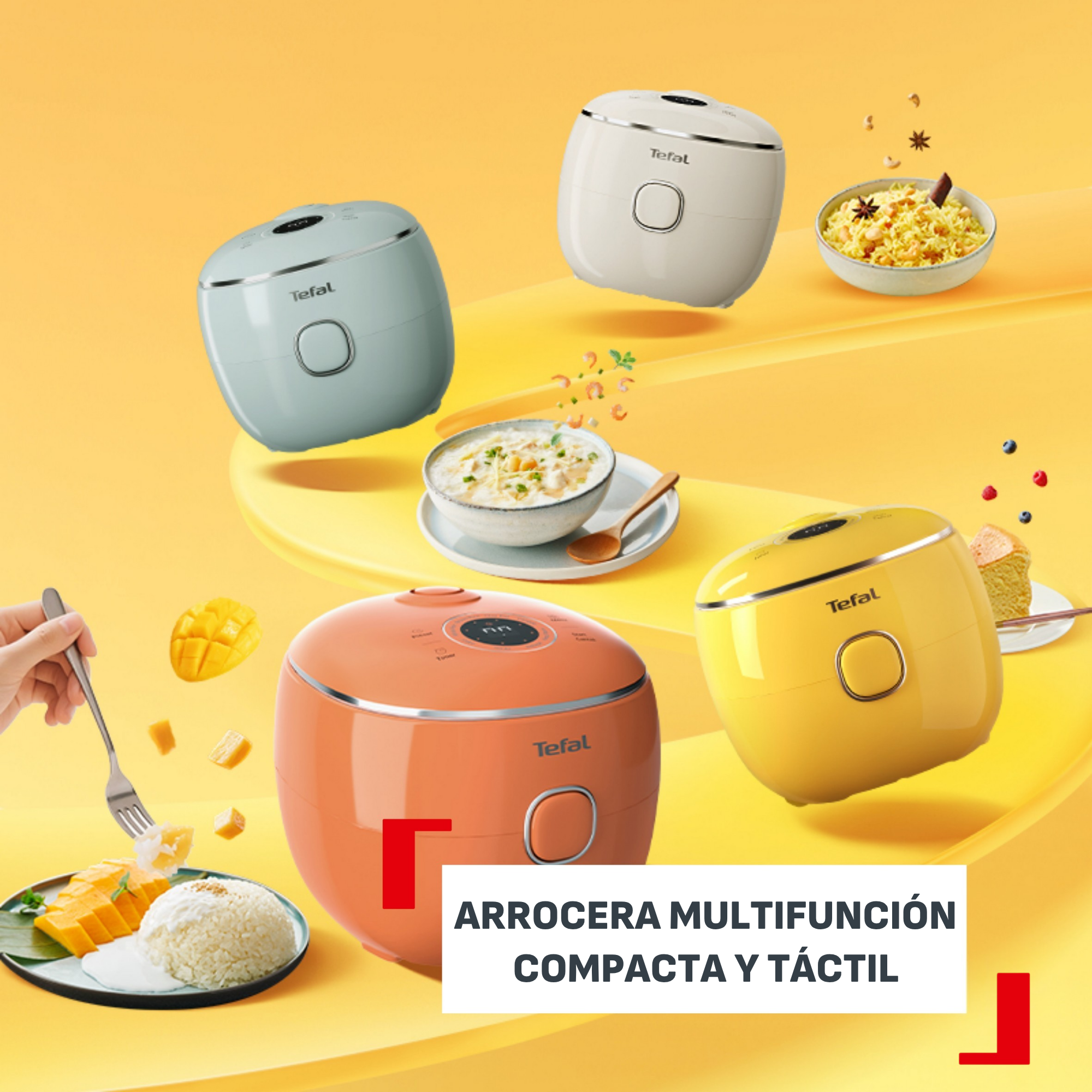 Arrocera - Tefal Multifunción POP, 0.7 L, Hasta 4 raciones,  Tecnología Smart  NFC, Compacta, Bol Antiadherente,  Cesta vaporera, 8 programas, Blanco