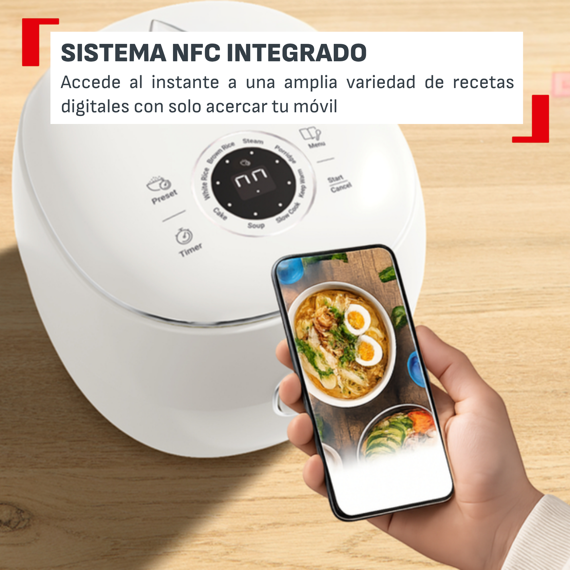 Arrocera - Tefal Multifunción POP, 0.7 L, Hasta 4 raciones,  Tecnología Smart  NFC, Compacta, Bol Antiadherente,  Cesta vaporera, 8 programas, Blanco