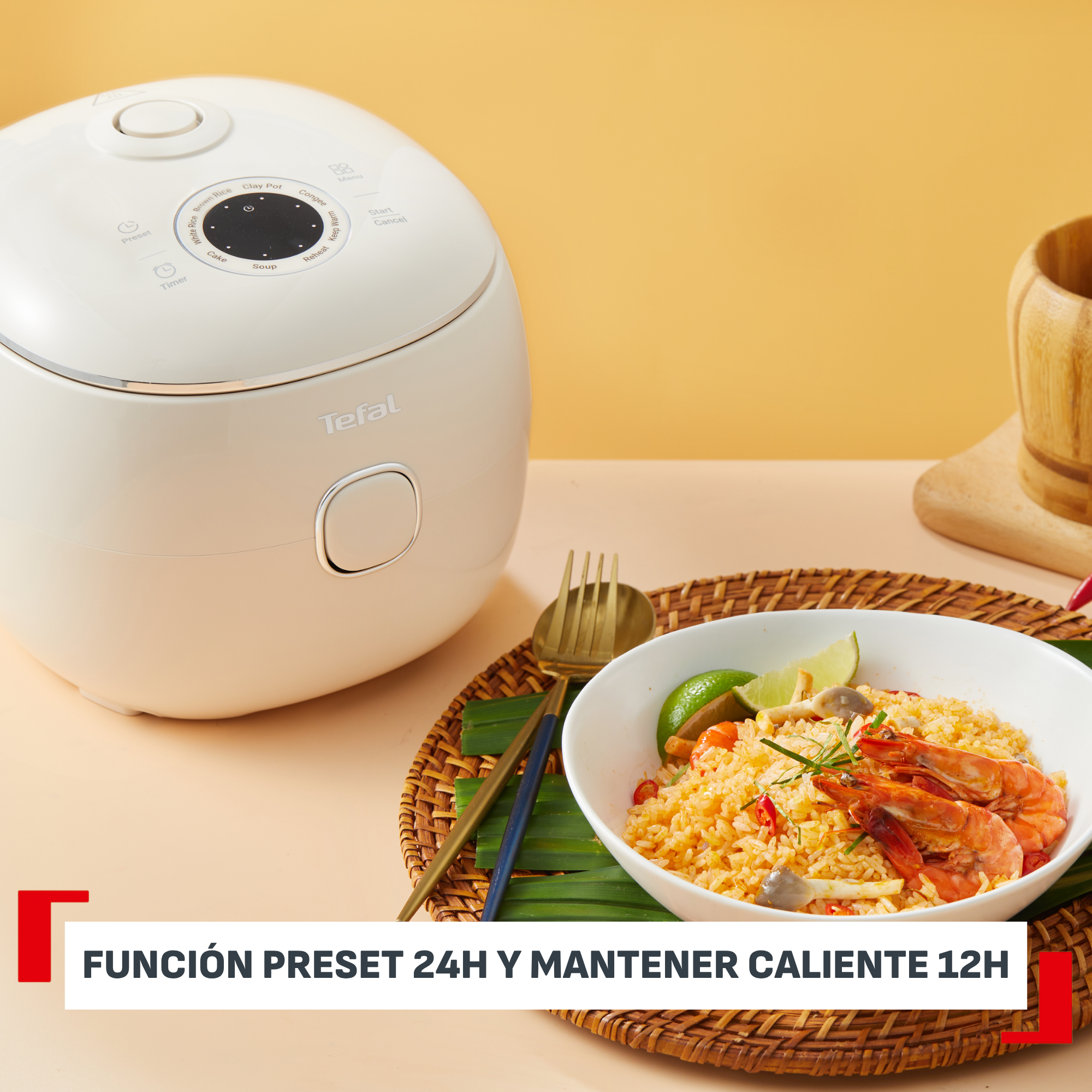 Arrocera - Tefal Multifunción POP, 0.7 L, Hasta 4 raciones,  Tecnología Smart  NFC, Compacta, Bol Antiadherente,  Cesta vaporera, 8 programas, Blanco