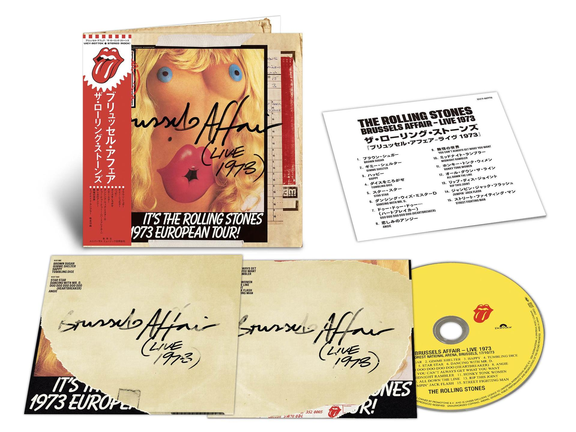 Das Rolling Stones Album Brussels Affair Live 1973 mit Cover, Innentaschen, CD und Tracklist.