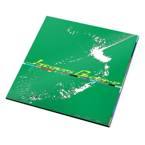 Ein leuchtend grünes Vinyl-Cover mit weißer Grafik und gelbem Schriftzug.