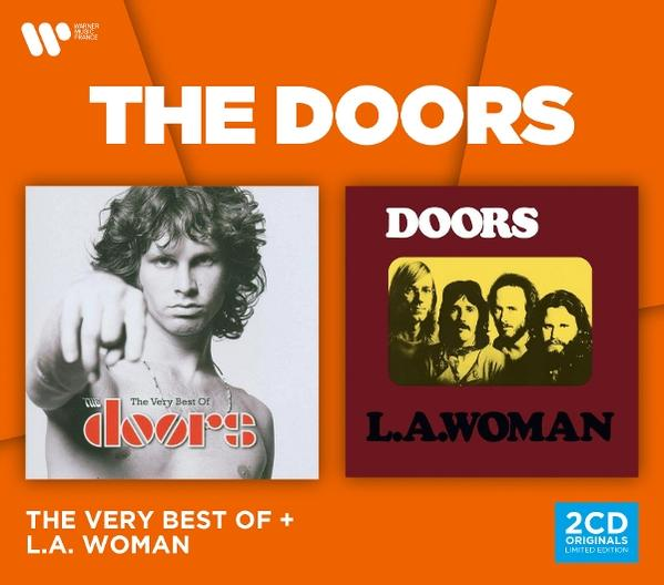 Coffret 2CD The Doors avec les albums The Very Best Of et L.A. Woman sur fond orange.
