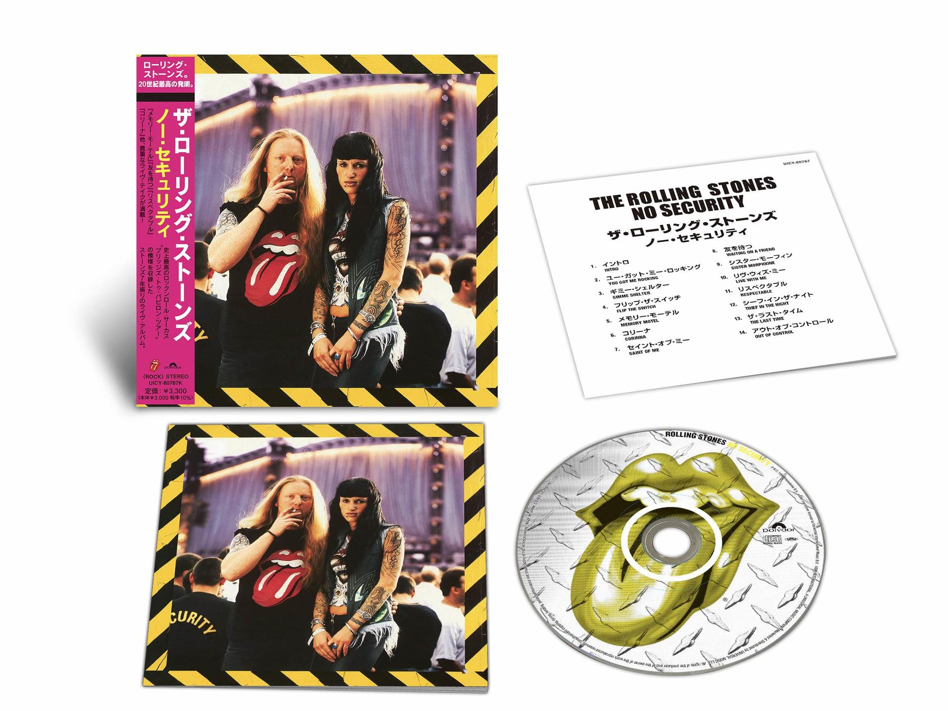 The Rolling Stones No Security CD mit Hülle und Booklet vor weißem Hintergrund.