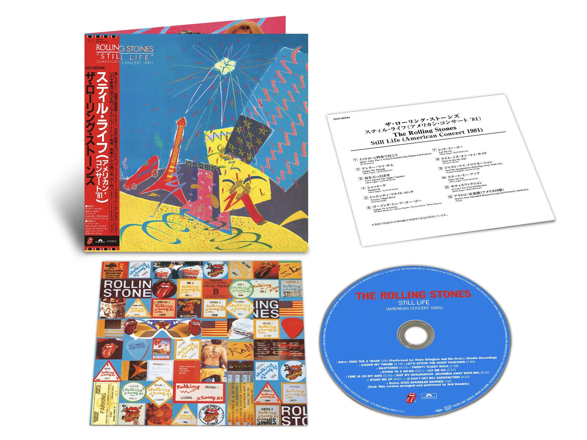 CD-Verpackung von The Rolling Stones Still Life mit Cover, Inlay, Backcover und blauer CD.