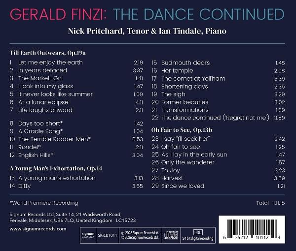 Rückseite des CD-Covers mit trackliste für Gerald Finzis The Dance Continued.