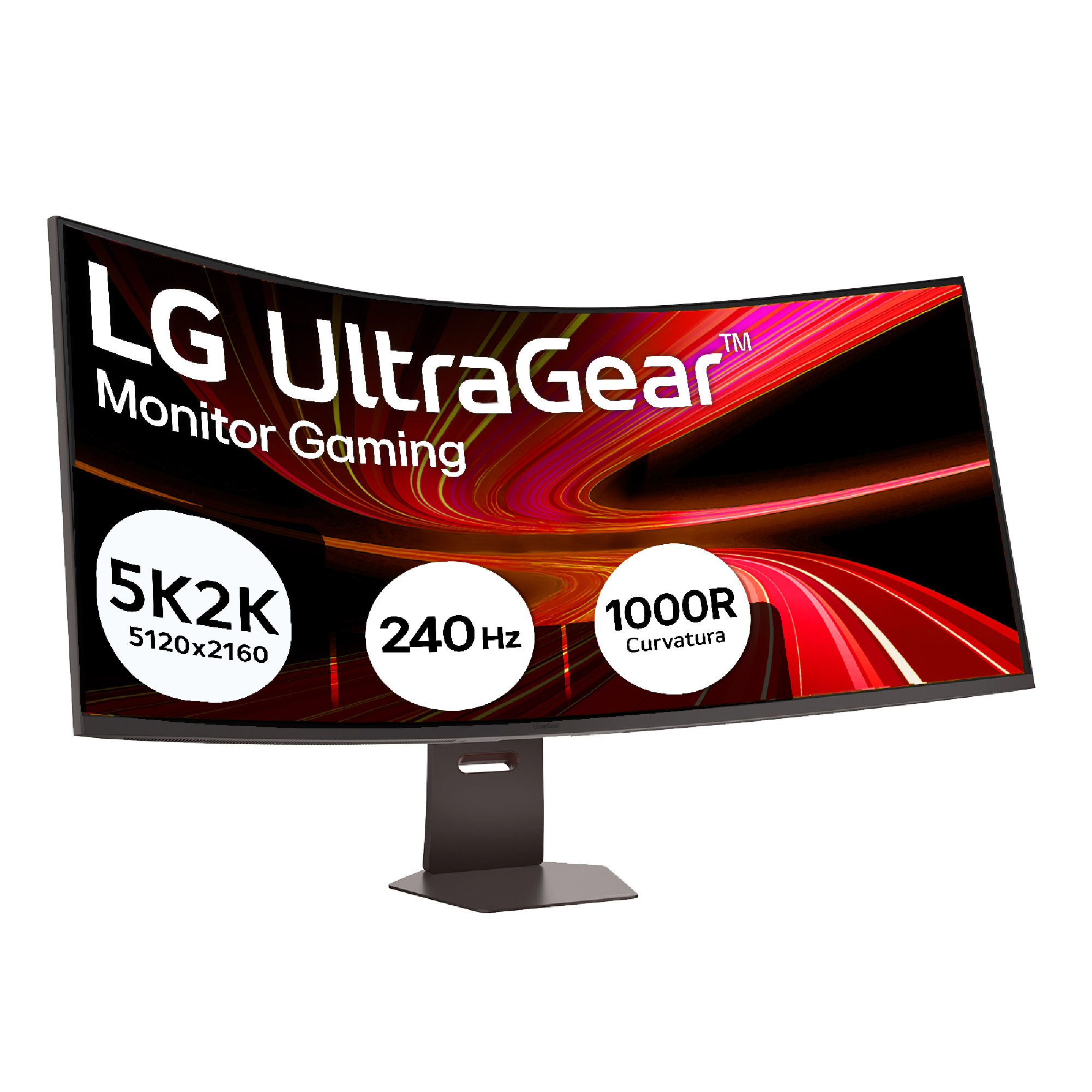 Monitor gaming curvo LG UltraGear con 5K2K, 240 Hz y curvatura 1000R en soporte.