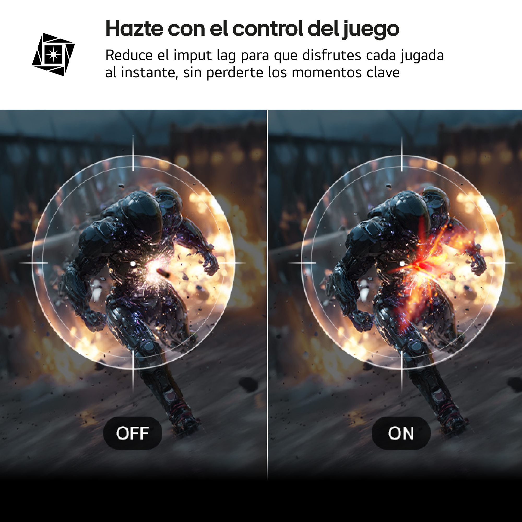 Comparación de una escena de juego con retraso de entrada desactivado y activado.