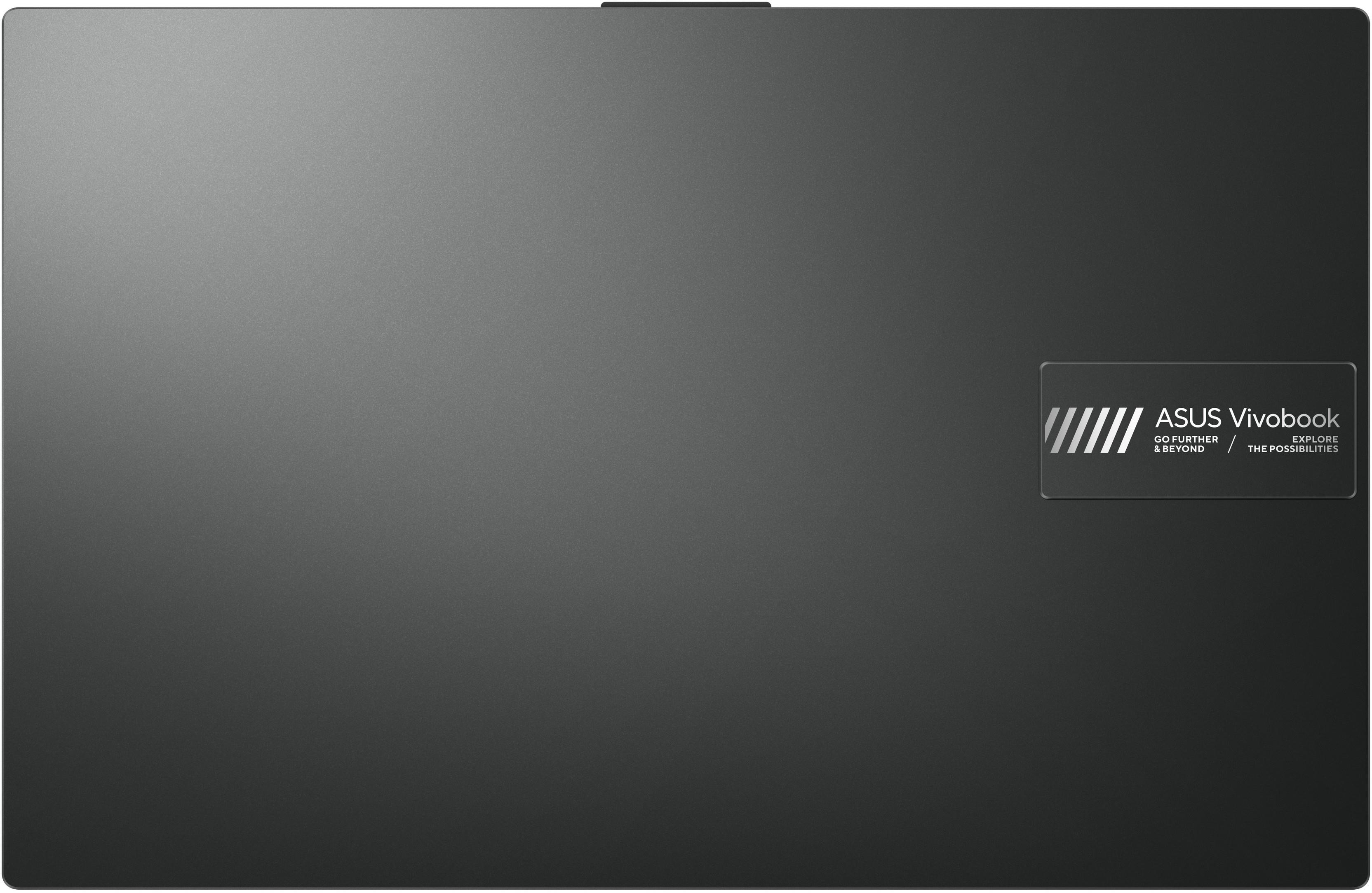 Sötétszürke, zárt laptopfedél jobb alsó sarkában ASUS Vivobook logóval.