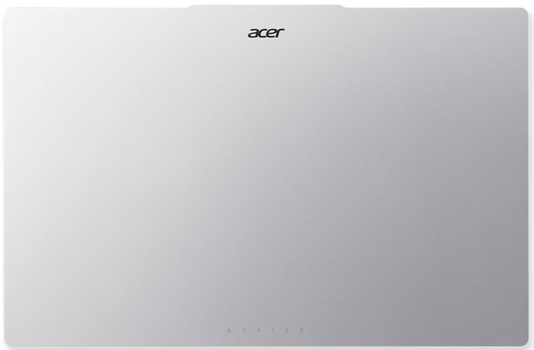 Ezüst színű Acer laptop fedél fekete Acer logóval a tetején és Aspire felirattal alul.