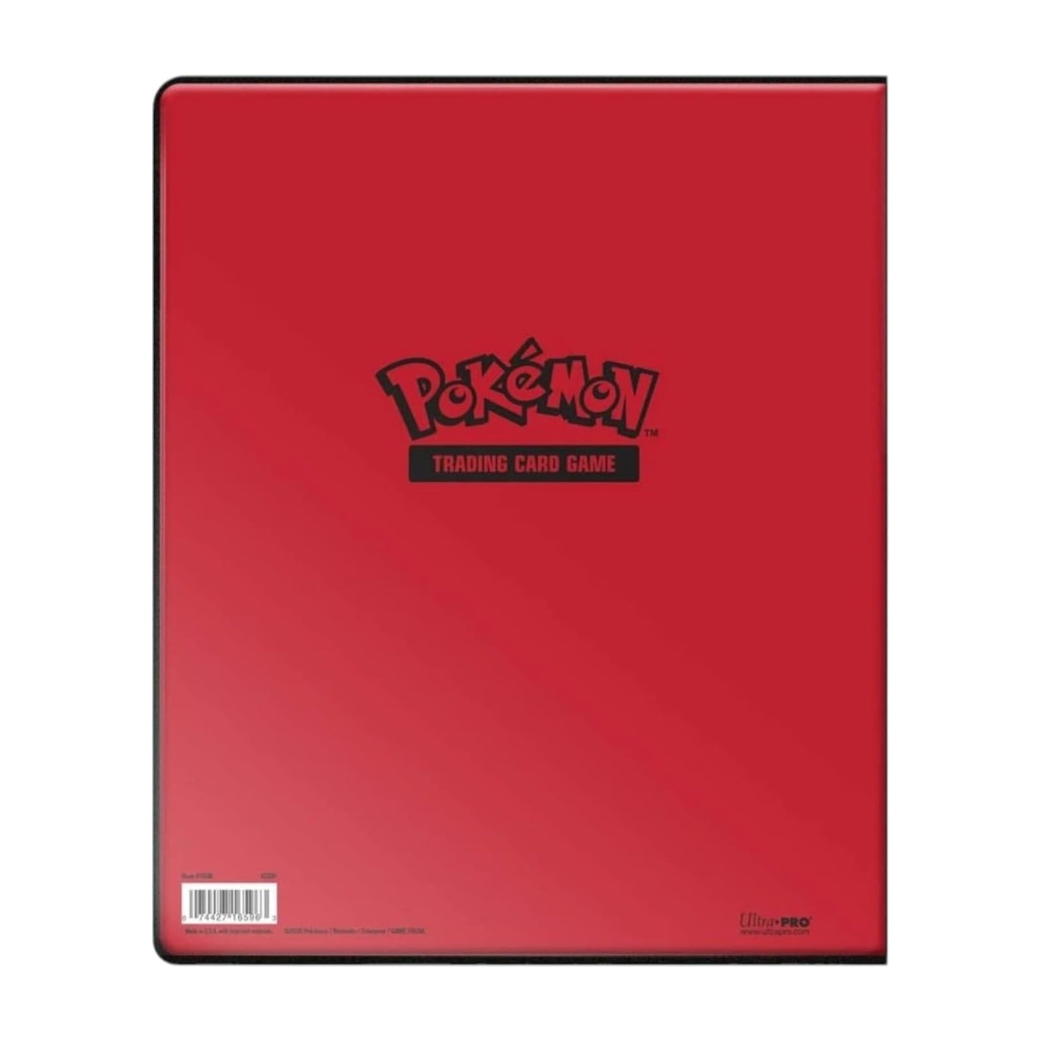 Raccoglitore rosso Pokémon Trading Card Game con logo nero al centro e codice a barre in basso a sinistra.