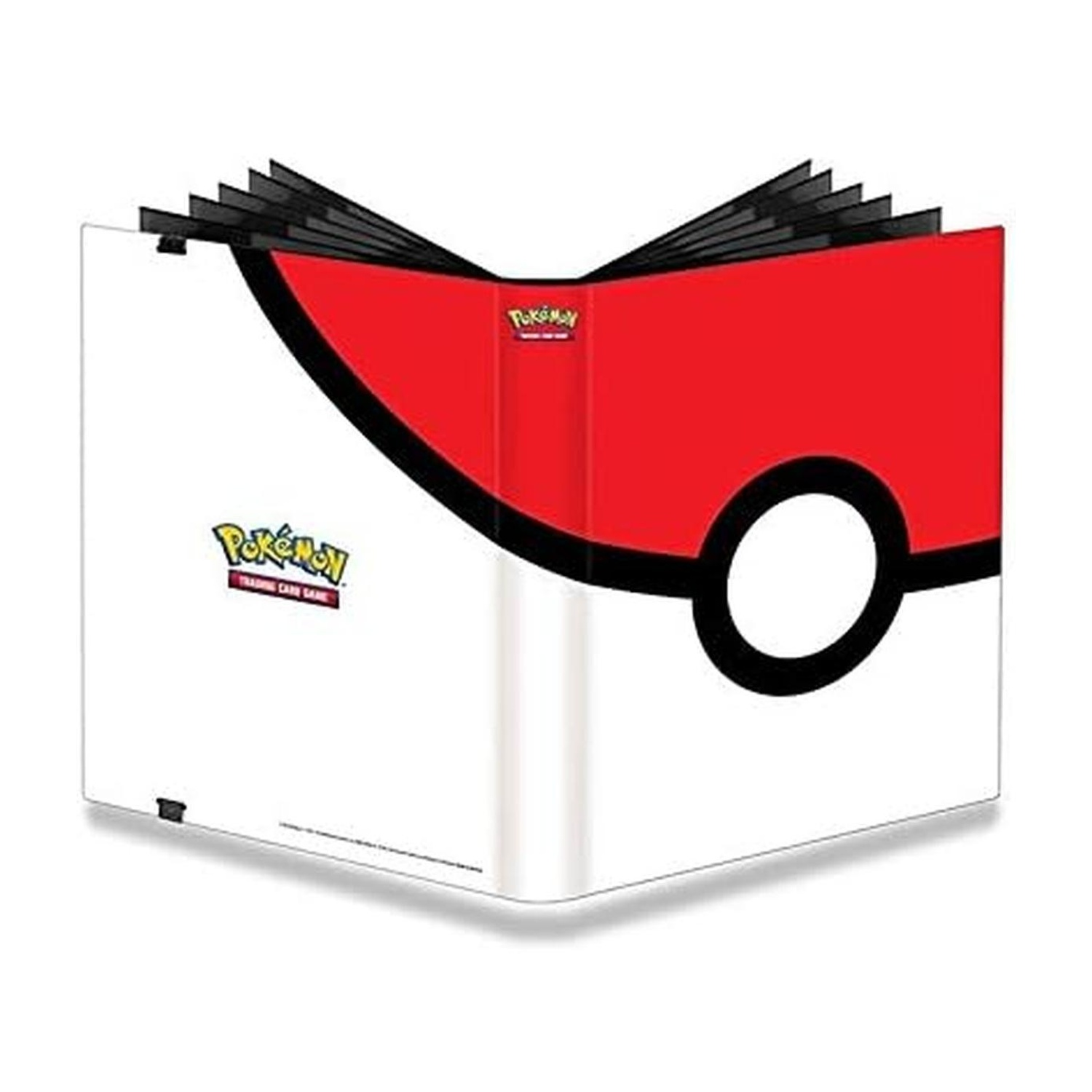 Unraccoglitore rosso e bianco di carte Pokémon con design Pokéball e cerchio nero.