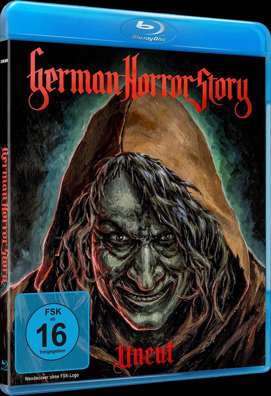 Blu-ray-Hülle mit dem Titel German Horror Story, darauf das finstere Gesicht einer vermummten Gestalt.