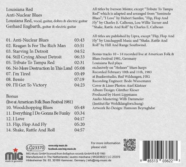 Rückseite einer Musik-CD mit Trackliste, Musikernamen, Produktionsdetails, Label-Logo und Barcode.