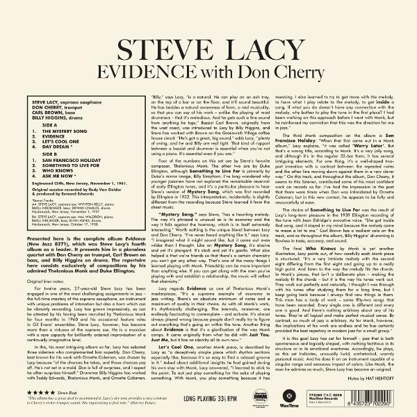 Rückseite des Jazz-Albumcovers von Steve Lacy und Don Cherry mit Text, Titelliste und weißem Hintergrund.