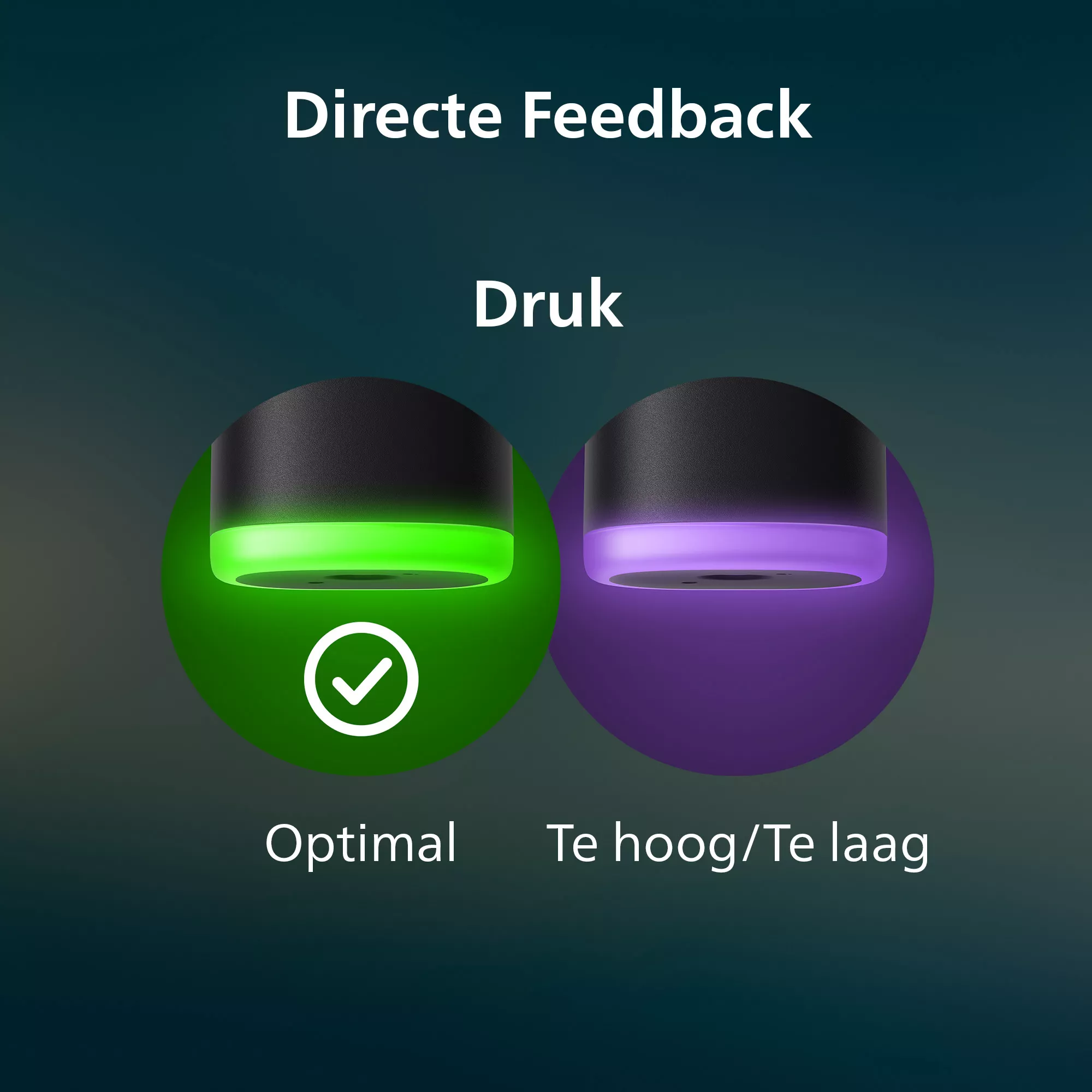Ein Gerät zeigt grünes Licht für optimalen Druck und lila für zu hohen oder niedrigen Druck.