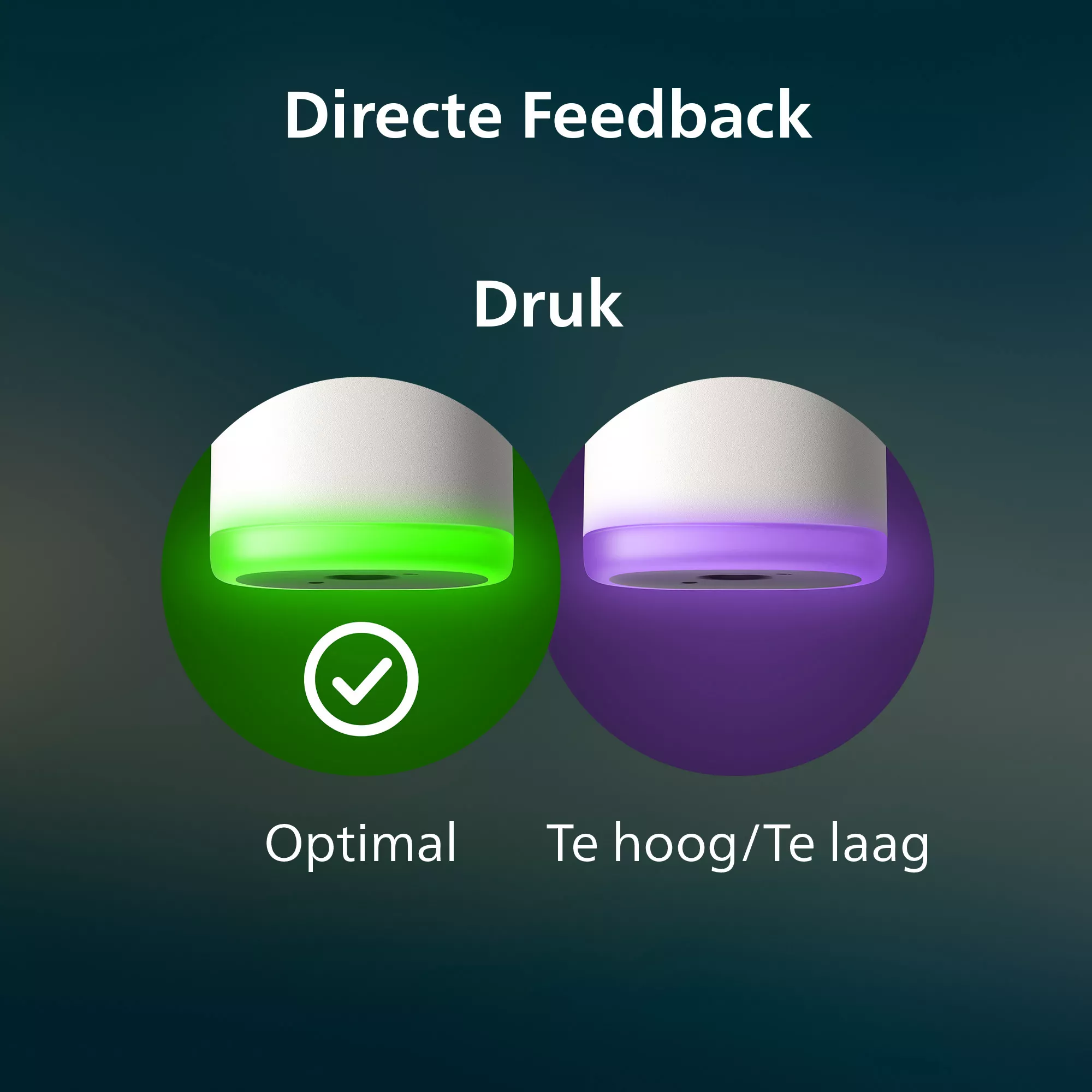 Zwei runde Sensoren mit grünem und violettem Licht zur Anzeige von optimalem oder zu hohem/niedrigem Druck.