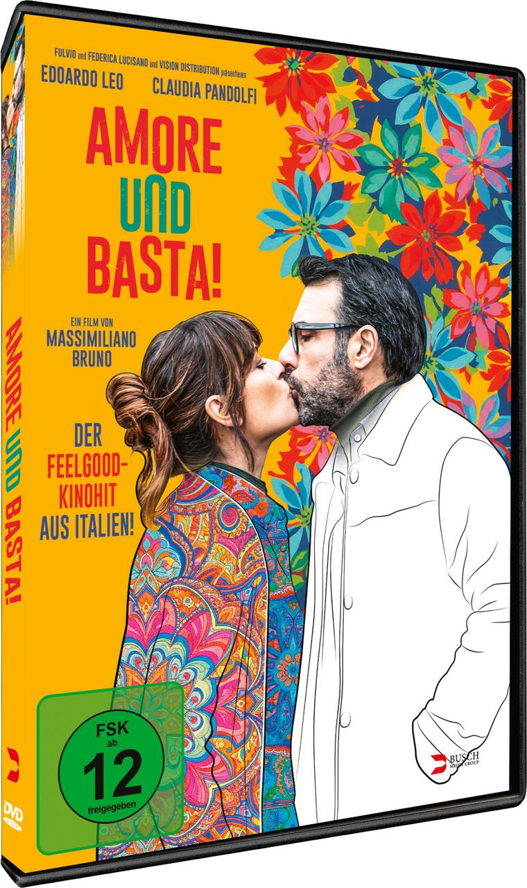 DVD-Cover mit küssendem Paar, gelbem Hintergrund und bunten Blumen.