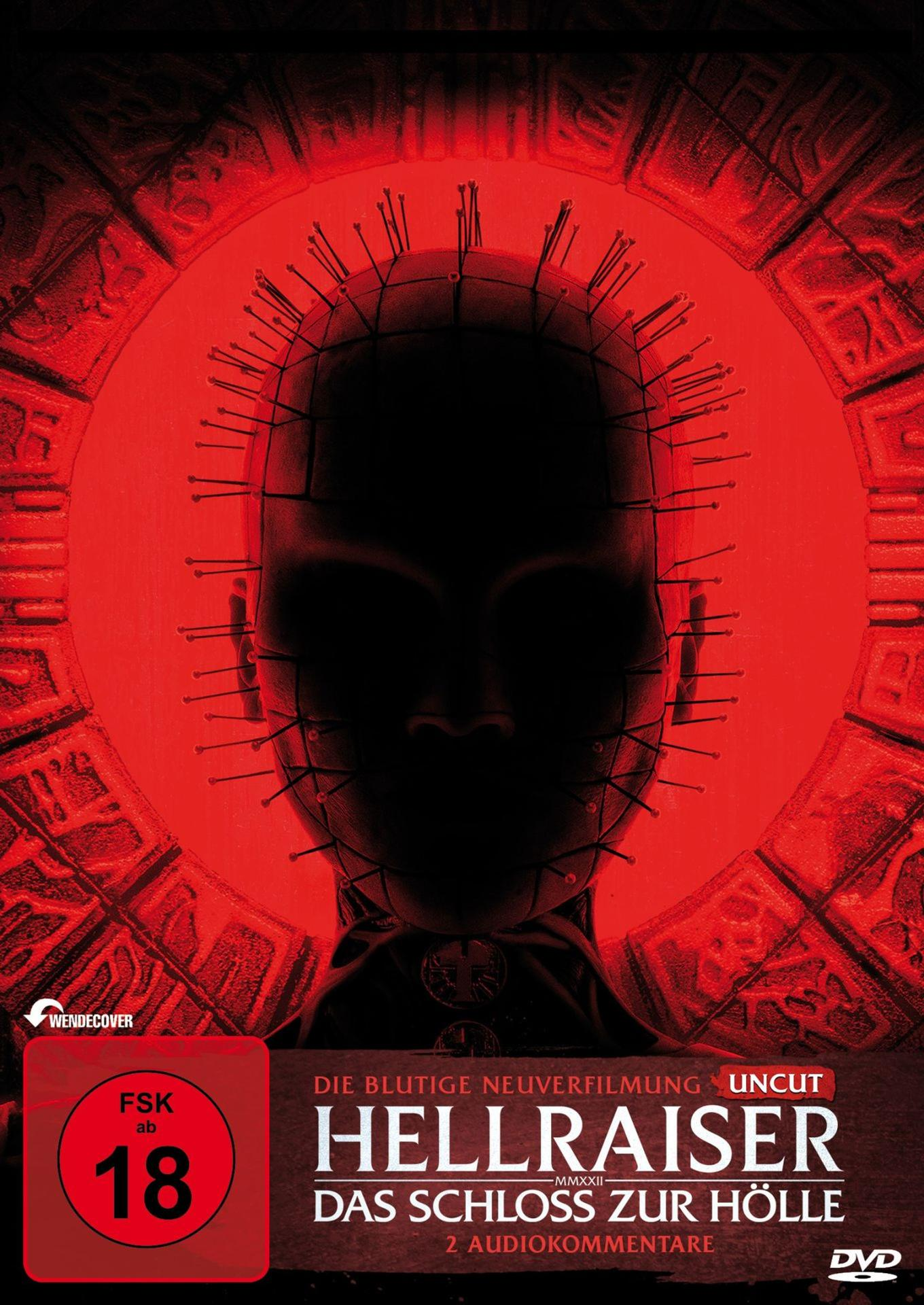 DVD-Cover von Hellraiser mit einer schaurigen, nagelbesetzten Silhouettenfigur vor rotem Hintergrund.