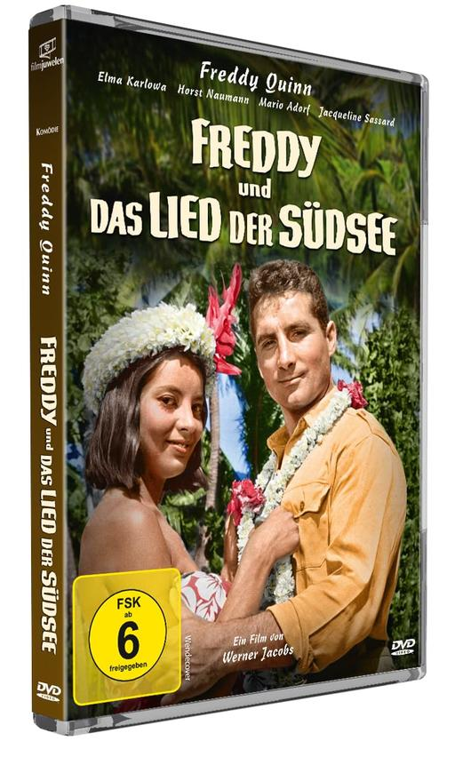 DVD-Cover von Freddy und das Lied der Südsee mit Freddy Quinn und einer Frau vor tropischer Kulisse.