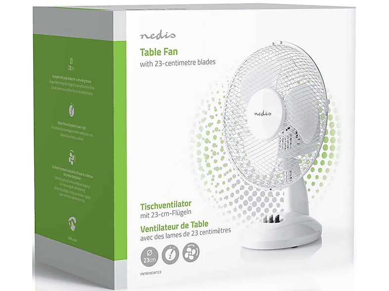 Nedis FNTB10CWT23 Tischventilator Weiß (22 Watt, schwenkbar, 2 Geschwindigkeitsstufen) — Foto 3 von 5