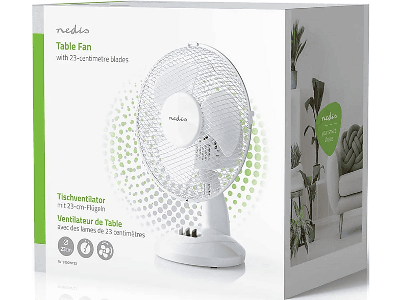 Nedis FNTB10CWT23 Tischventilator Weiß (22 Watt, schwenkbar, 2 Geschwindigkeitsstufen) — Foto 5 von 5